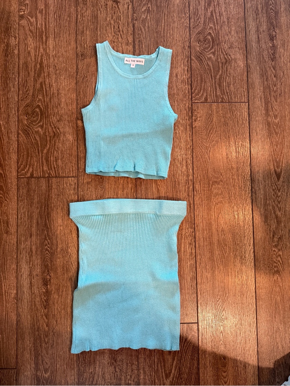 All the Ways Ribbed Tank Top and skirt set  in Light Aqua